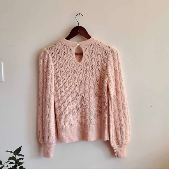 J. Crew Balloon Sleeve Eyelet Cable Knit Sweater in Peach Alpaca Blend - Picture 8 of 9
